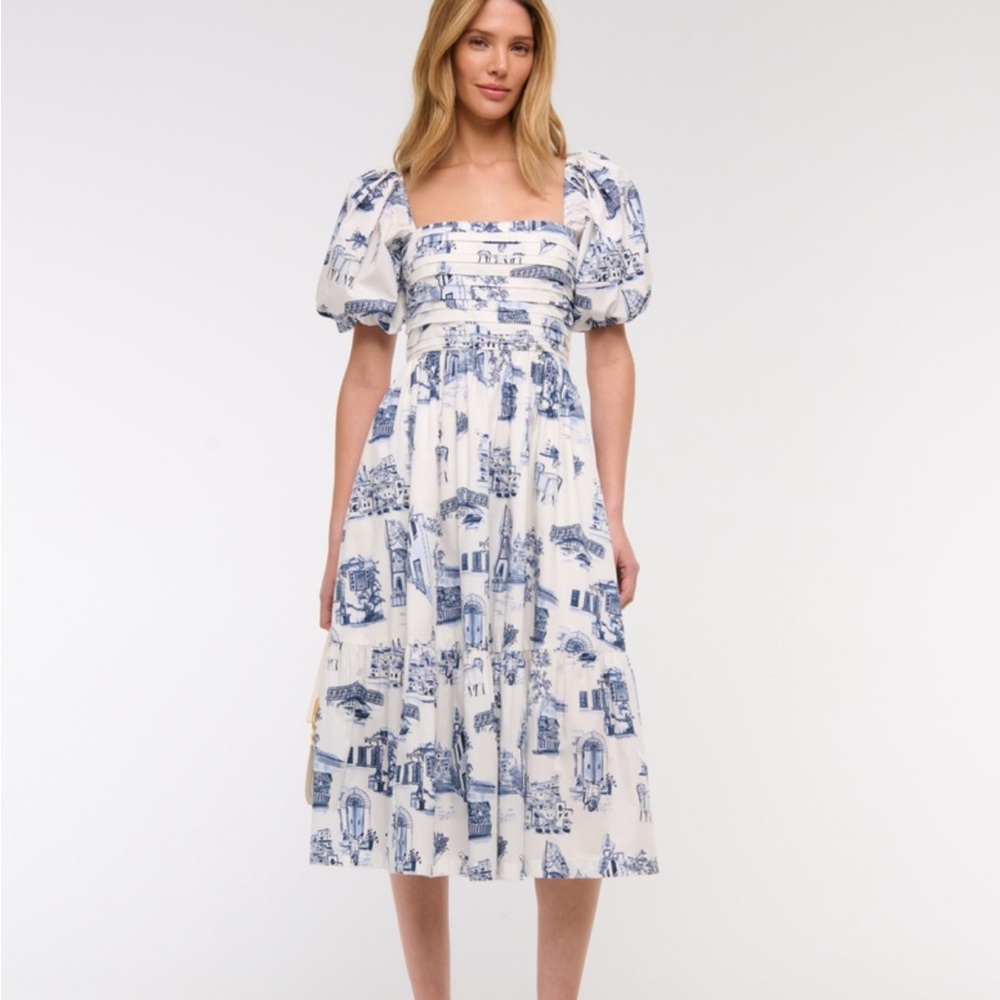 Abercrombie & Fitch White and Blue Printed Maxi Dress